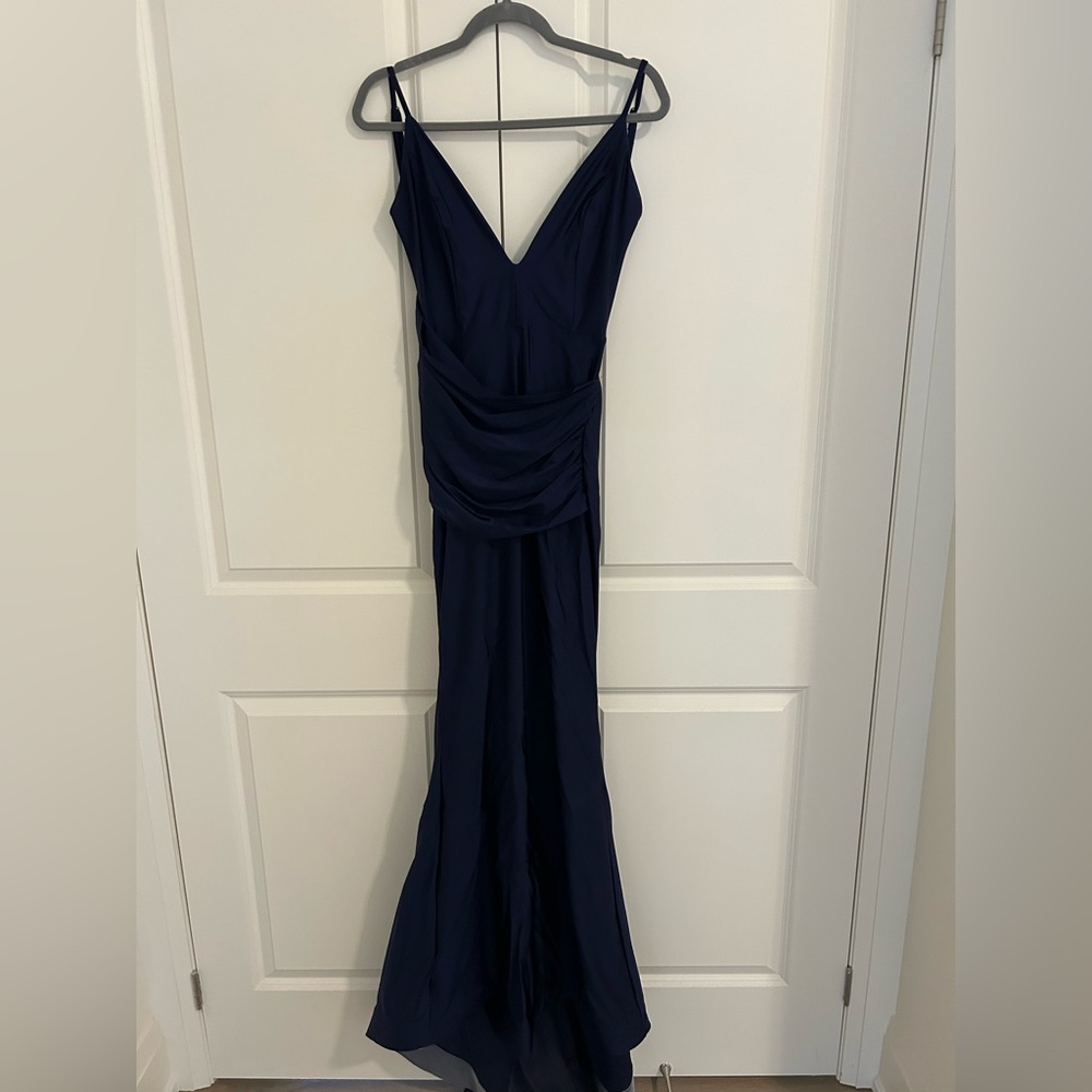 Portia and Scarlett Navy Blue Ruched Evening Gown